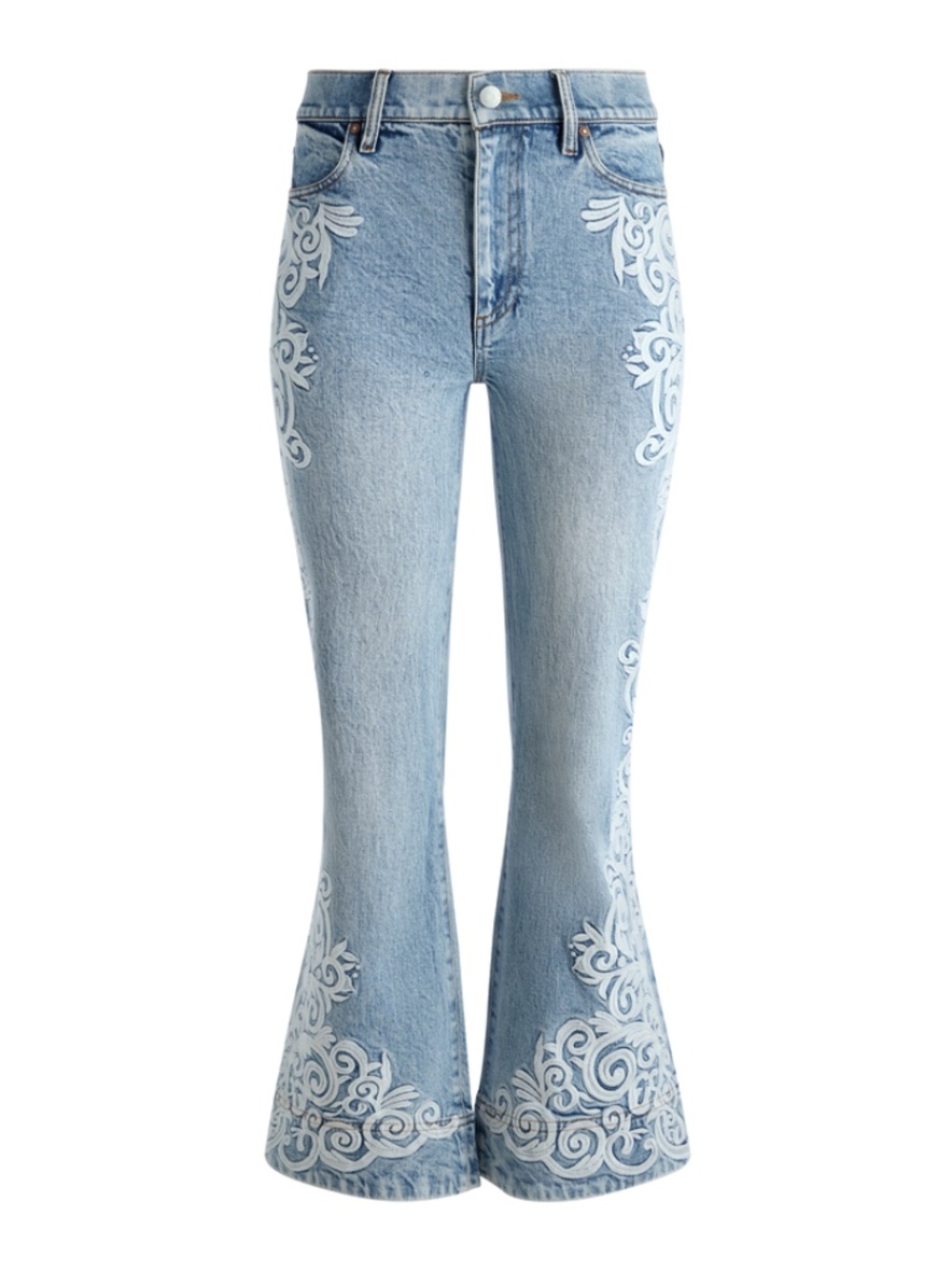 Alice + Olivia Beautiful Embroidered Cropped Bell Jean - Picture 5 of 8